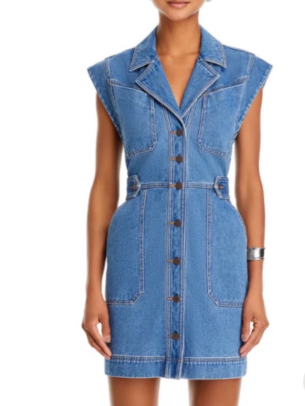 Veronica Beard Blue Denim Button-Front Mini Dress